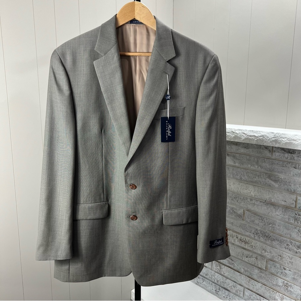 Ralph Lauren Wool Taupe Single Breasted Two Button Suit Coat Blazer 44L NWT